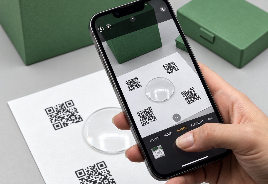 Le verre du client photographié au smartphone sur la mire de calibration
