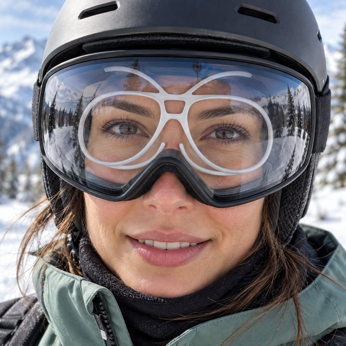 Insert optique imprimé, monté à l'intérieur d'un masque de ski