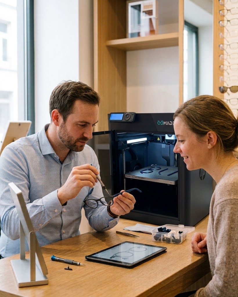 Dépannage d'une monture par impression 3D au comptoir d'un magasin d'optique